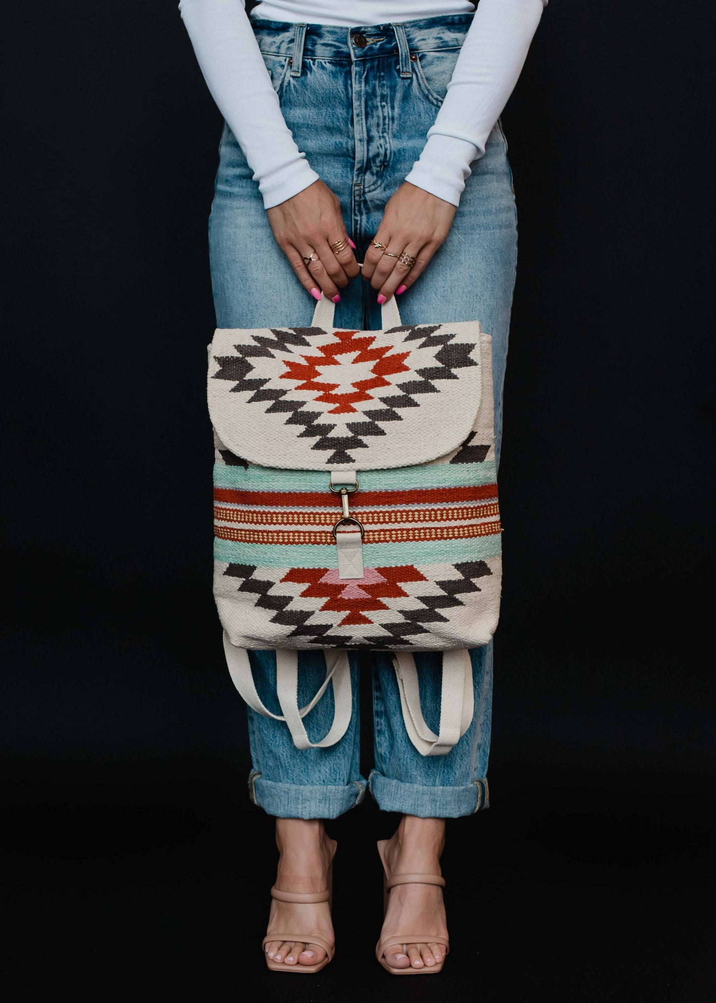 Beige, Brown & Red Aztec Backpack