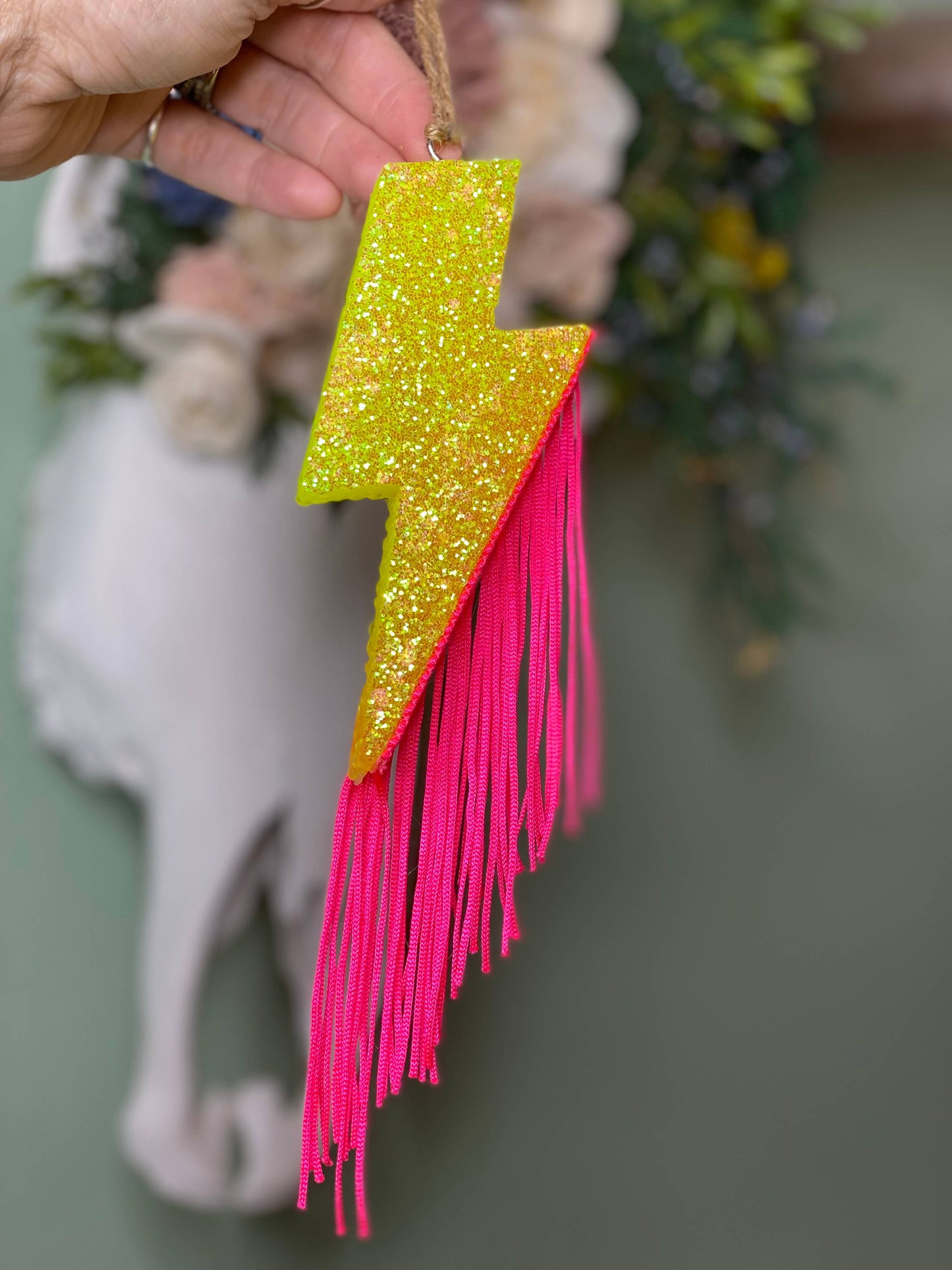 Glitter Lighting Bolt With Fringe Freshie