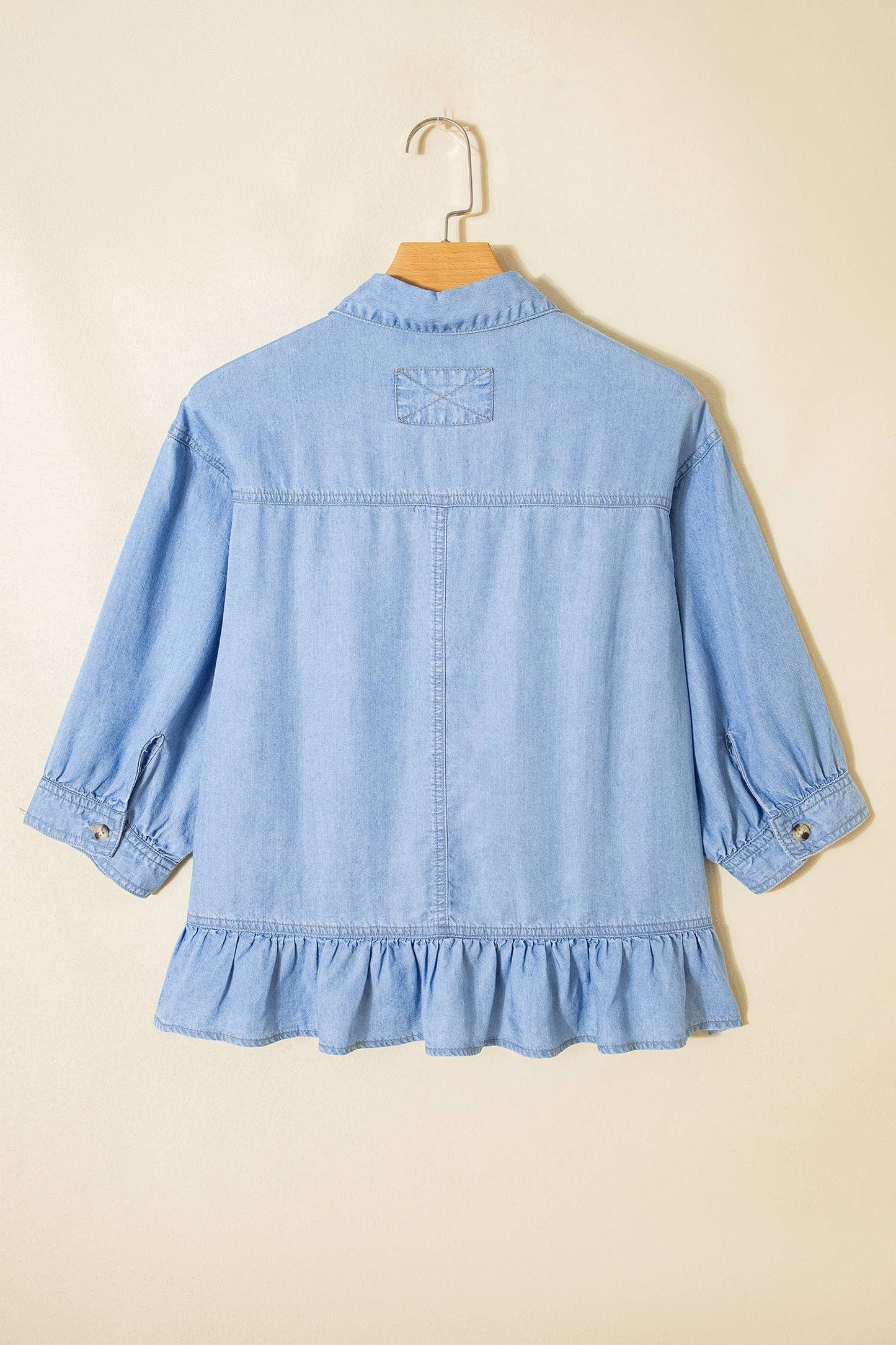 Half Sleeve Button Down High Low Chambray Shirt (S-XL)