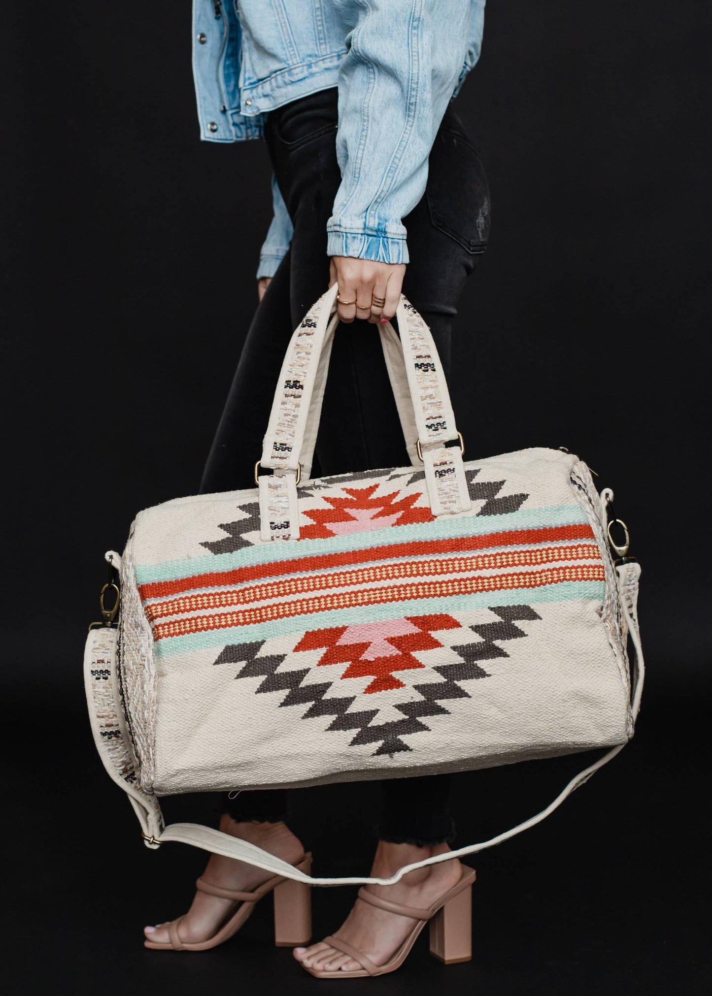 Beige, Brown & Red Aztec Duffel