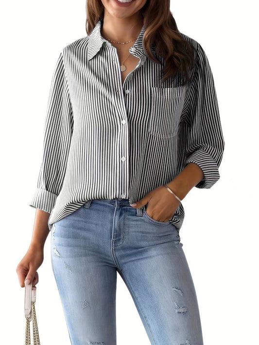 Striped top loose long sleeves shirt
