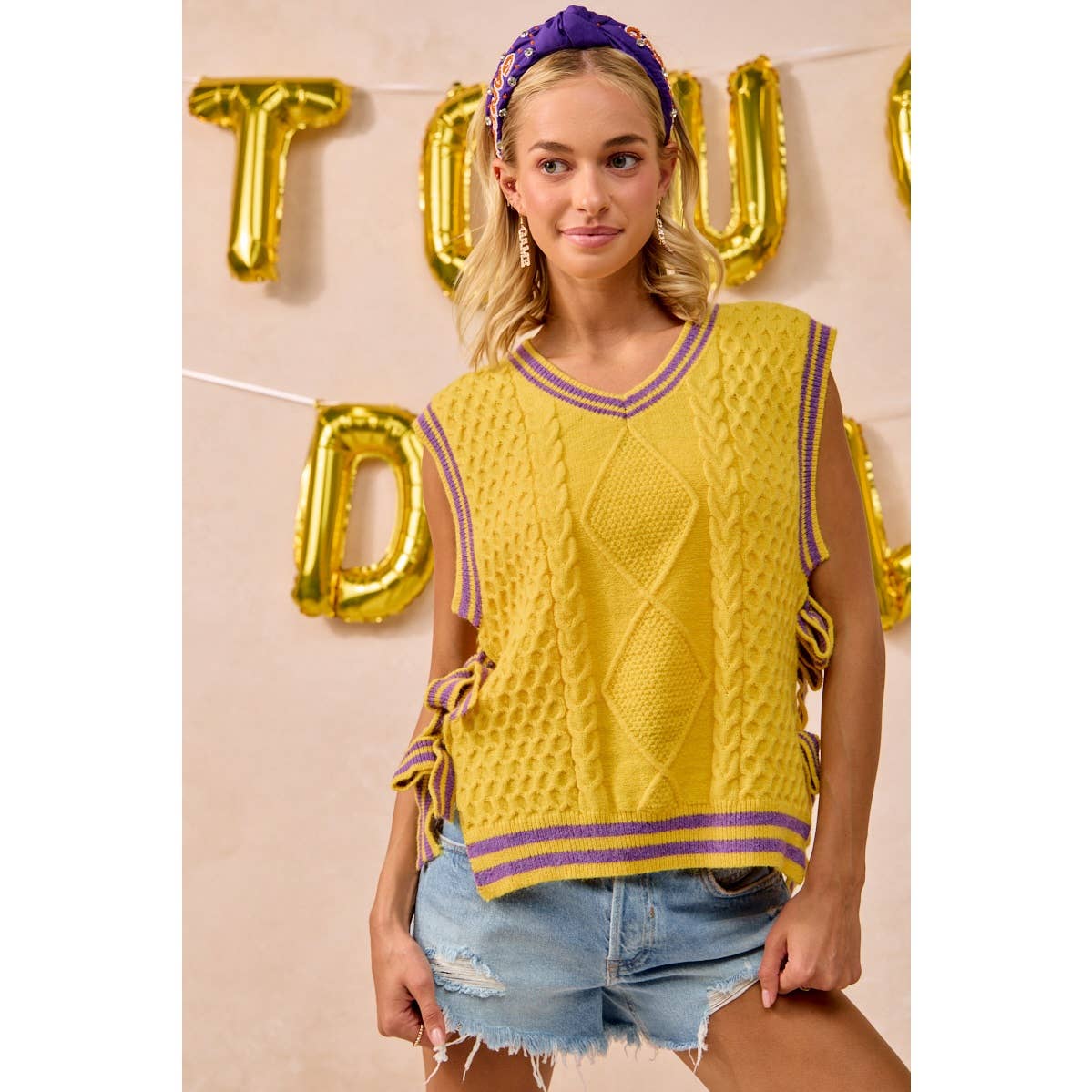 GAMEDAY THEME TEXTURED KNIT SWEATER TOP