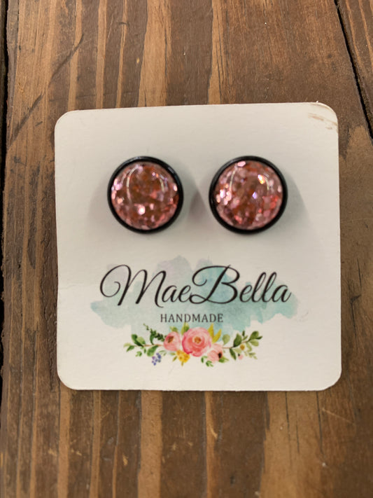 Pink glitter studs