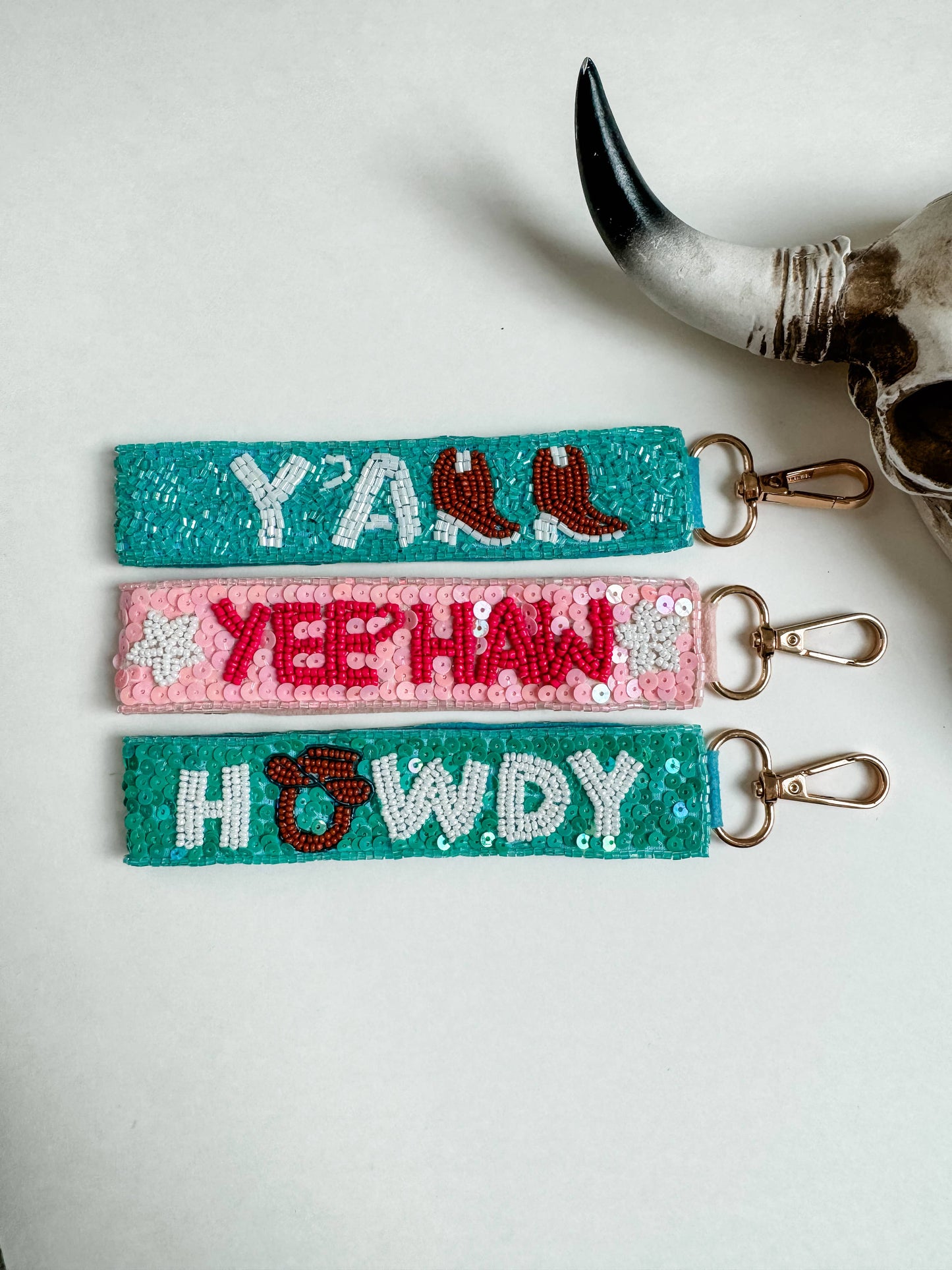 Western Sequence Beaded Keychain - Howdy - Yeehaw Y’all