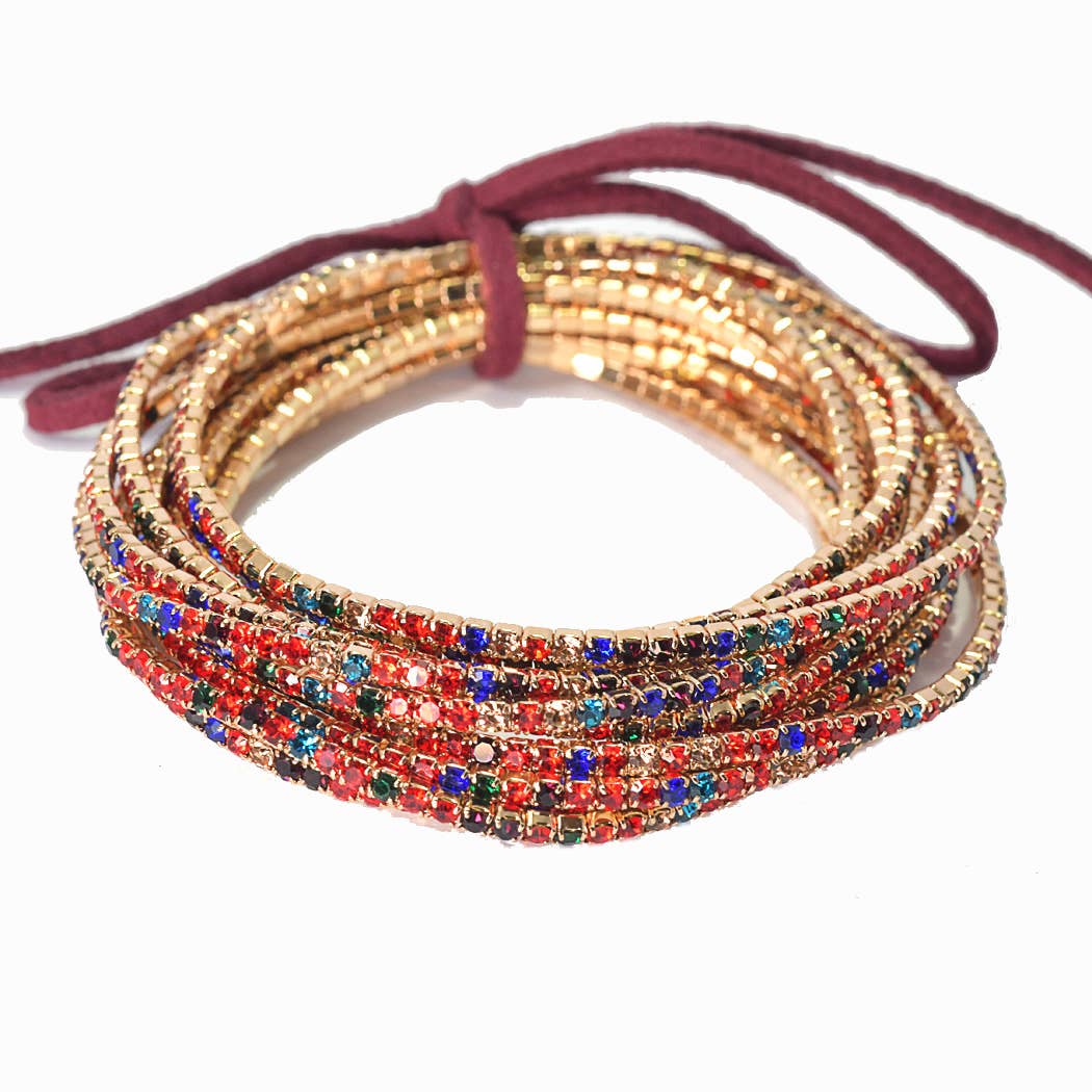 Pave rhinestone multi layered stretch bracelet