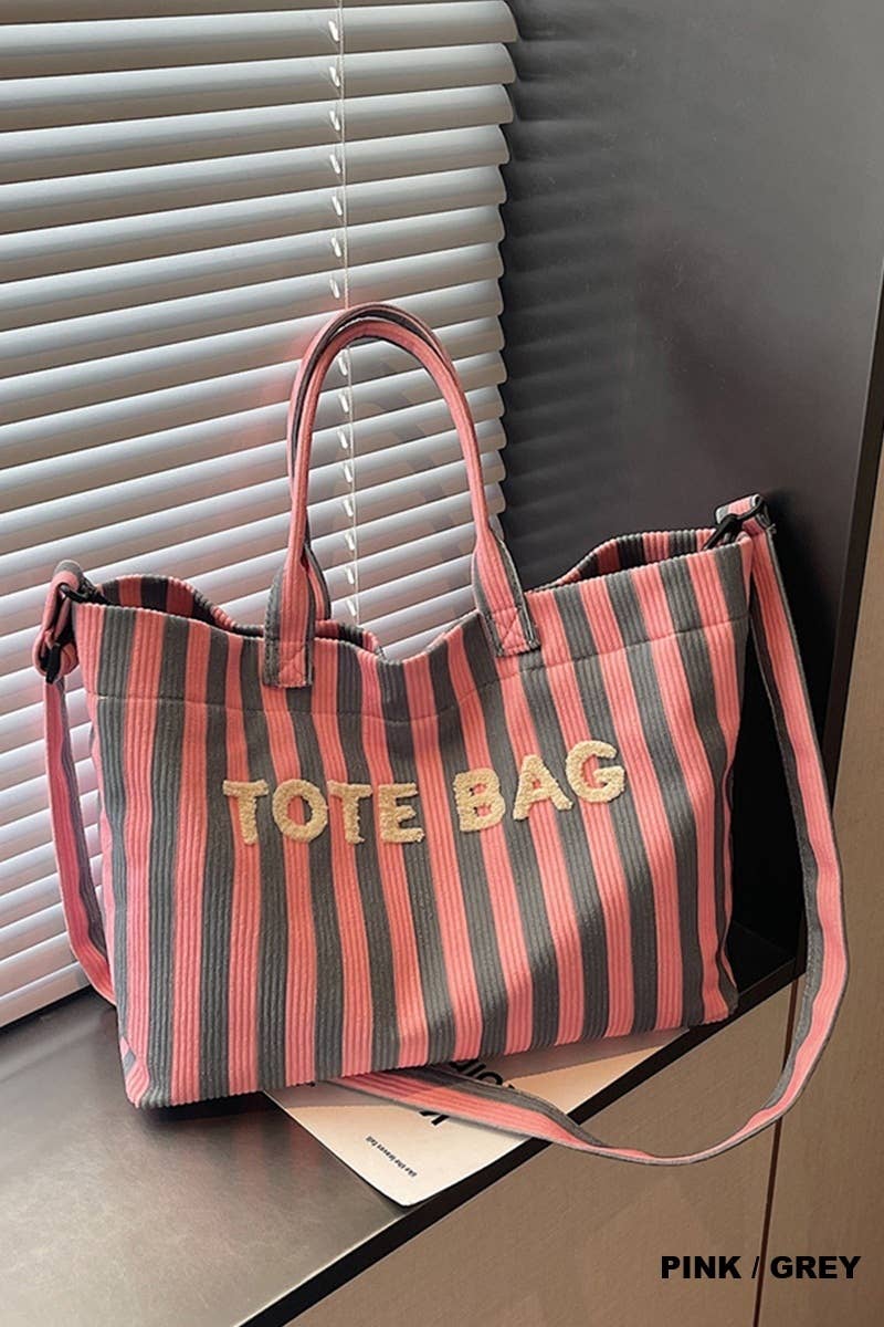 Striped Corduroy Tote Bag
