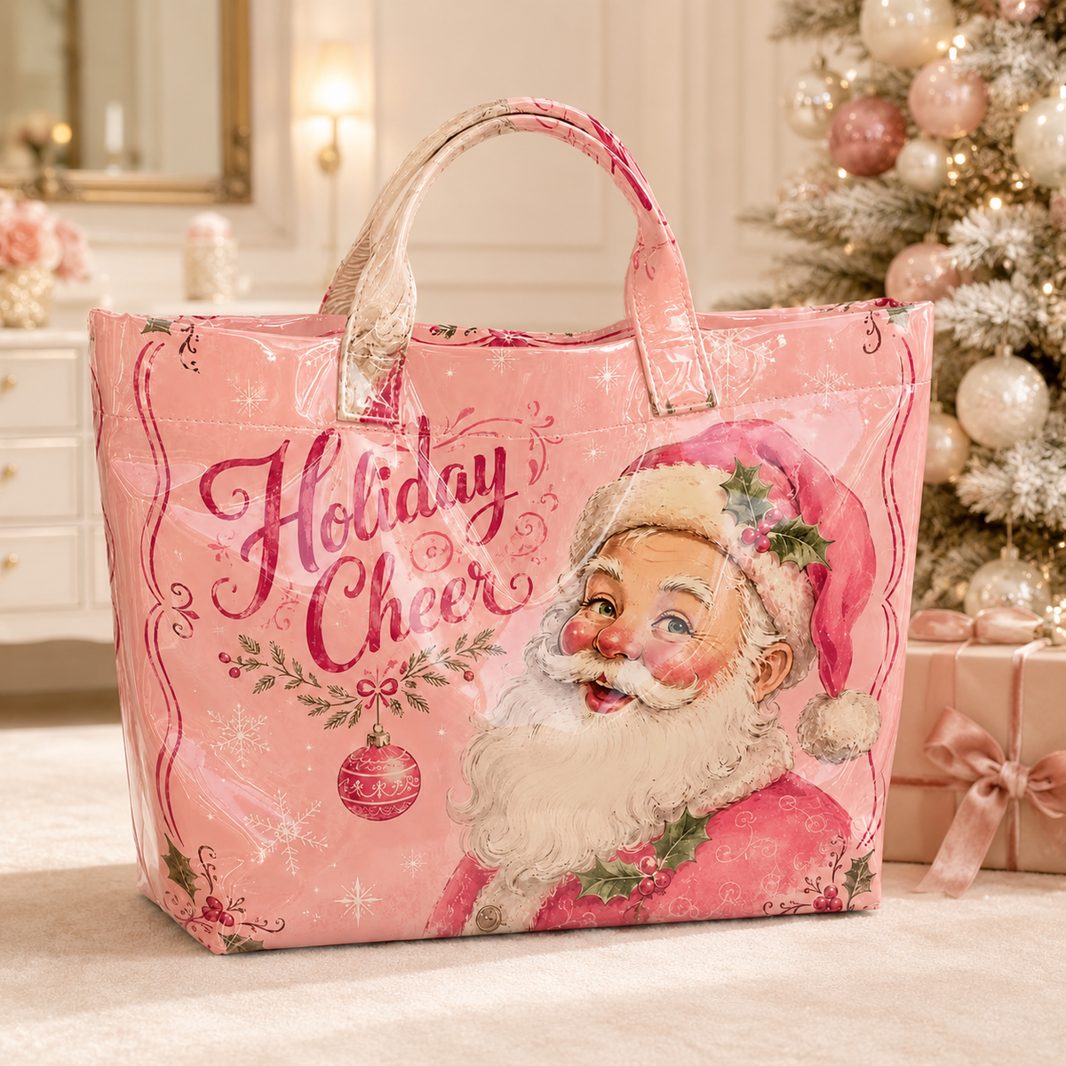 Rosy Noël Vintage Santa Coated Canvas Tote
