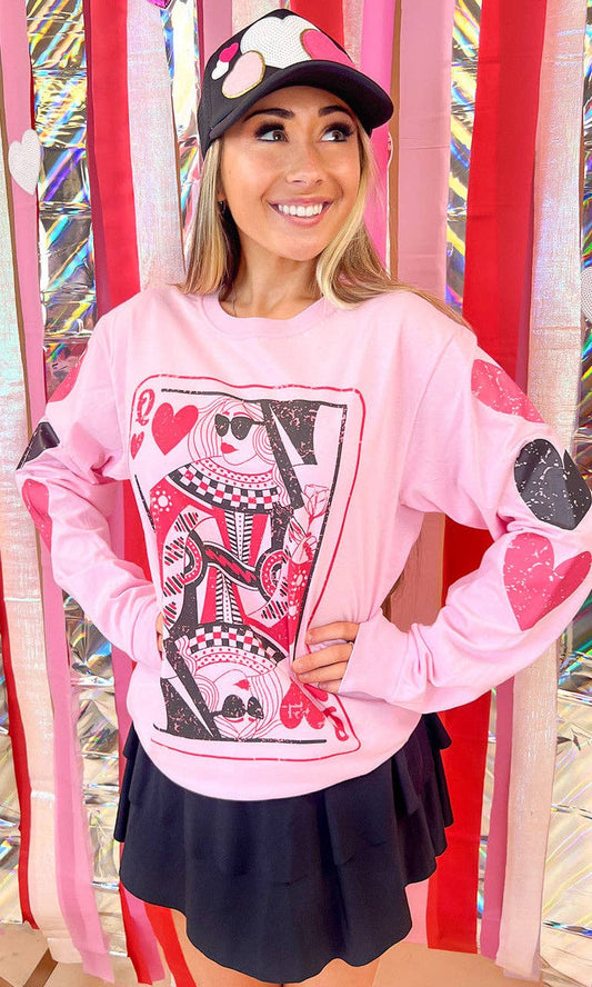 Queen of Hearts Valentine Graphic Long Sleeve T-Shirt