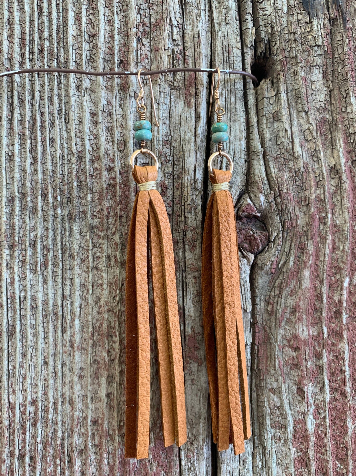 Leather Tassel w/Stone Earring