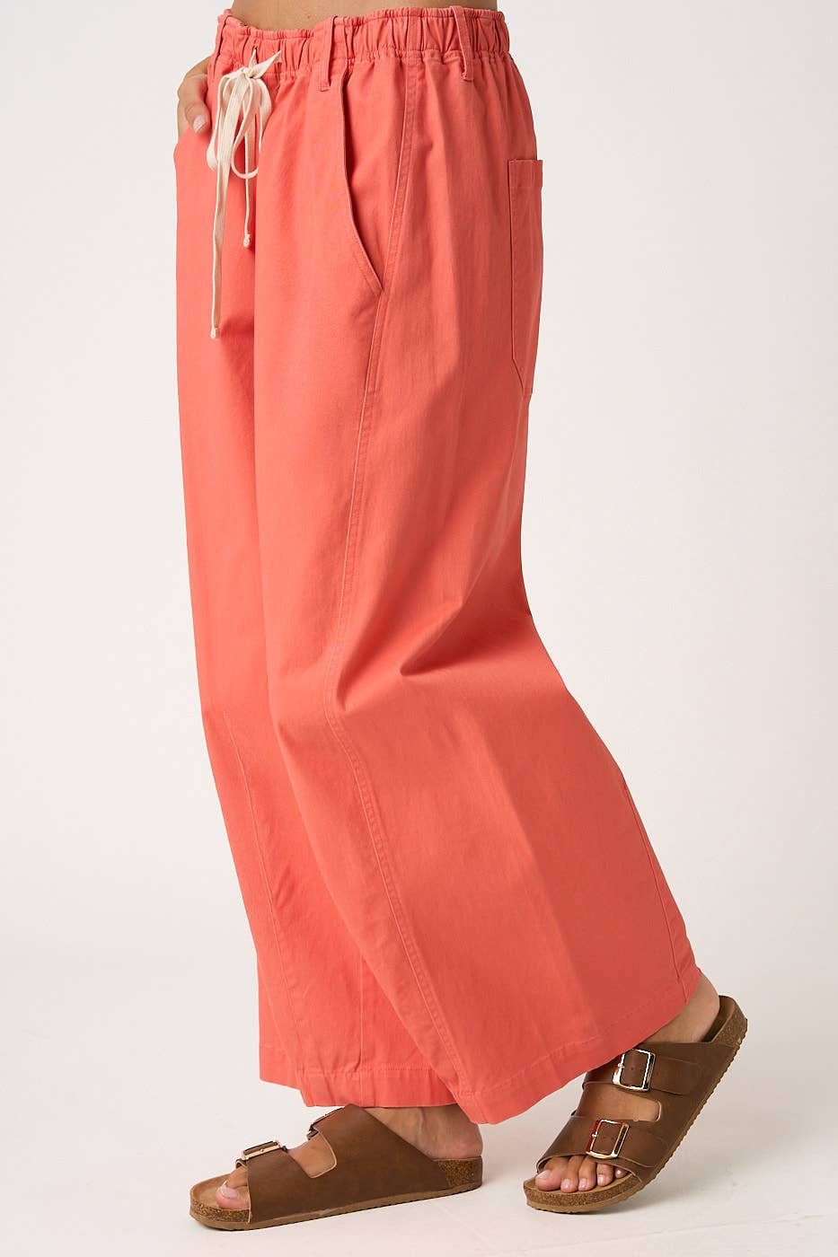 WIDE BARREL LEG DRAWSTRING ELASTIC WAIST PANTS