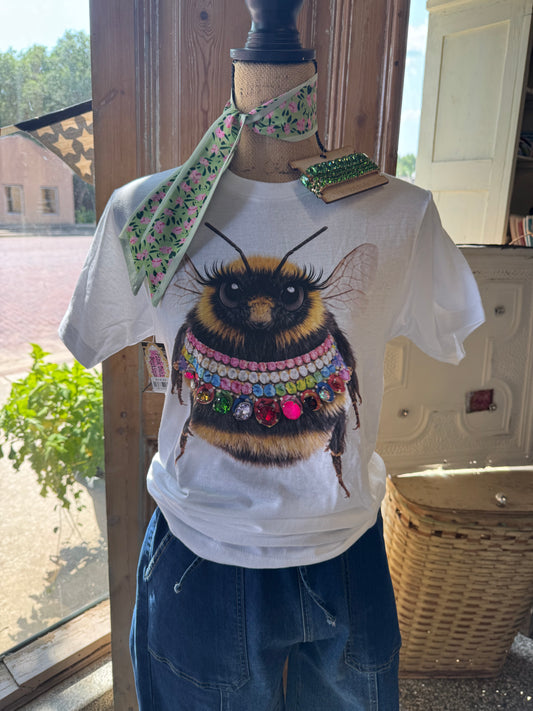 Jeweled Collar Bee on White Or Natural Crew