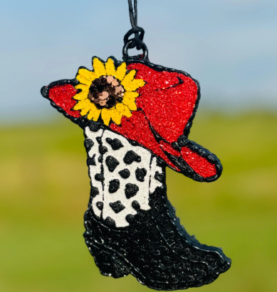 Cowgirl Hat & Boots with Sunflower Car Freshie/Car Scent