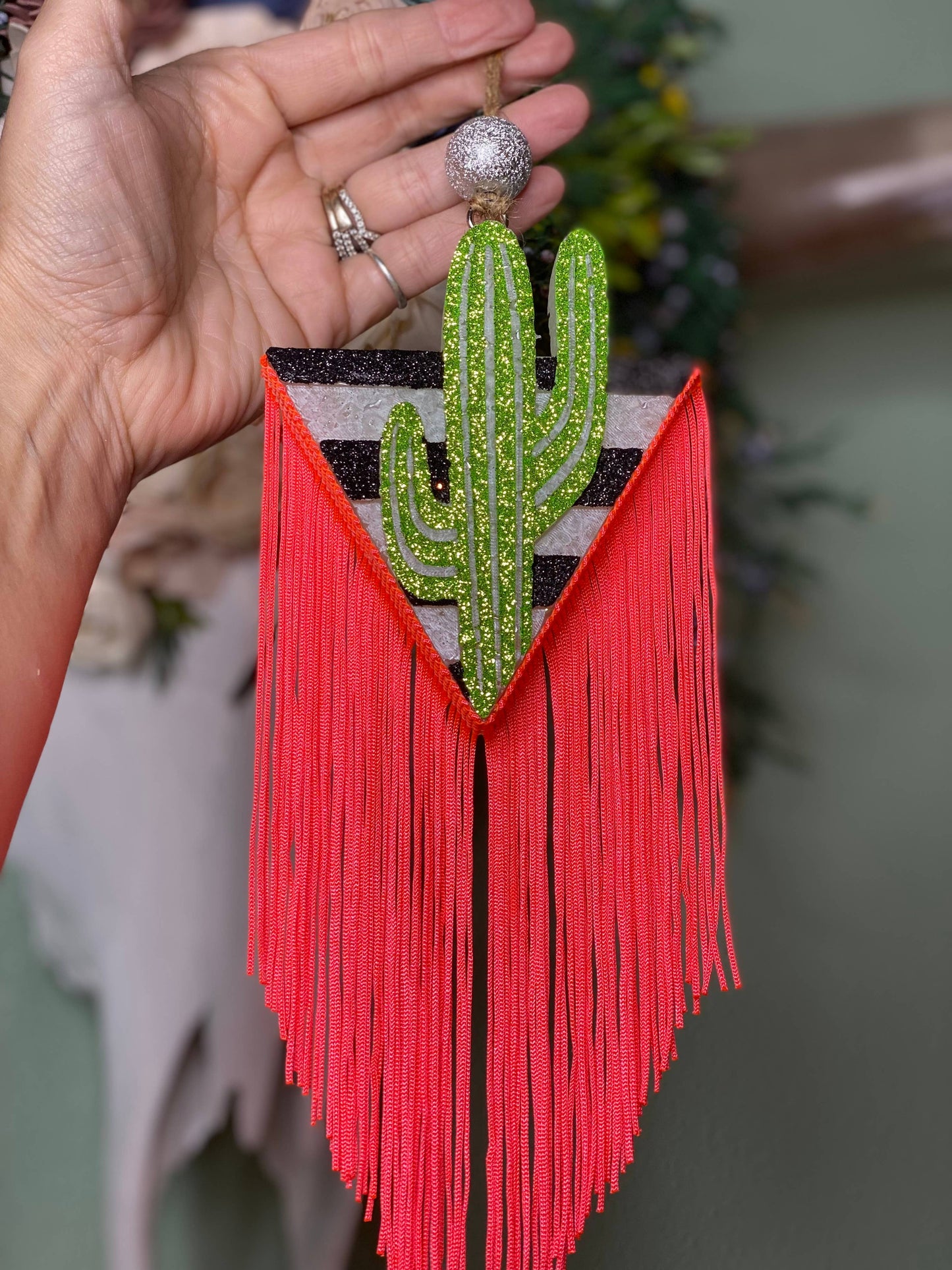 Retro Cactus Car Freshie with Fringe
