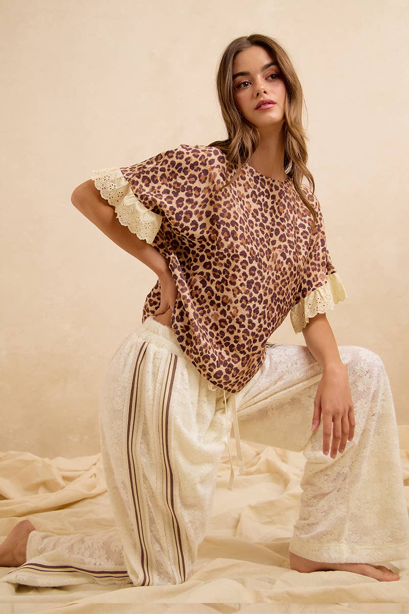 FLOWER LACE PANTS SIDE STRIPE TRIM WITH SHORTS LINING
