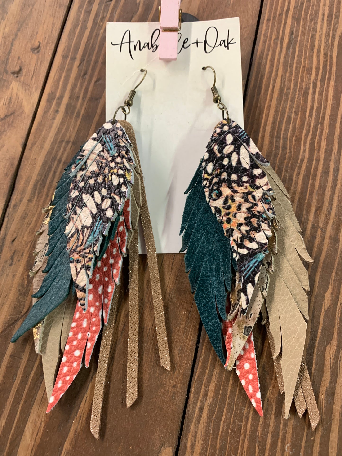 Leather colorful feather earrings