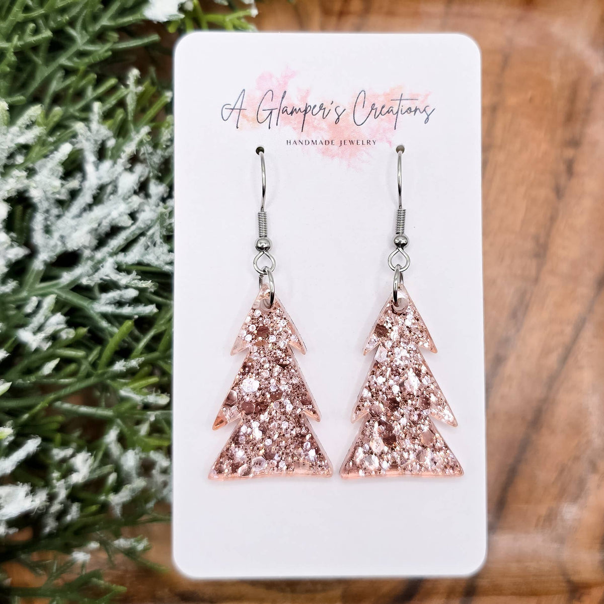 Rosegold Chunky Glitter Christmas Tree Acrylic Earrings