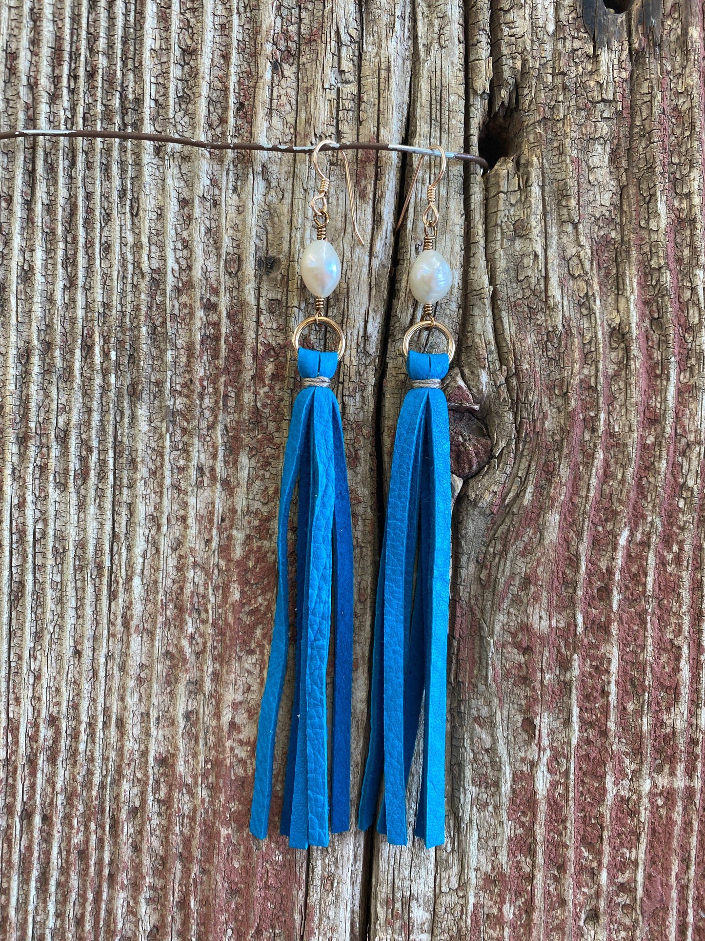 Leather Tassel w/Stone Earring