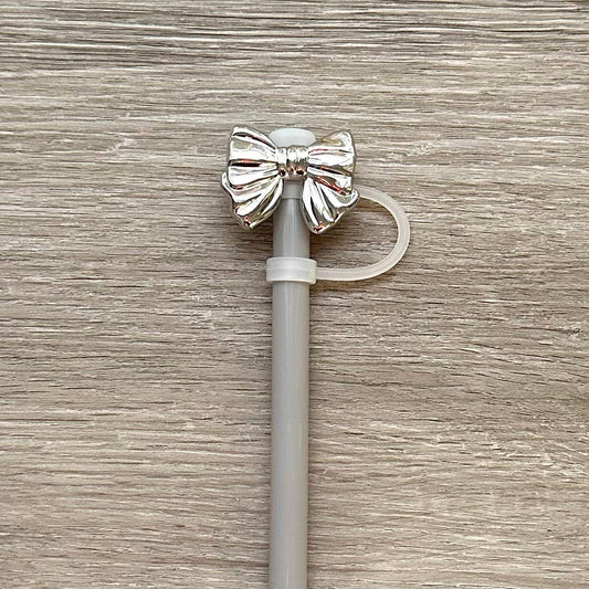 Straw Cover Silver Bow Coquette 10mm