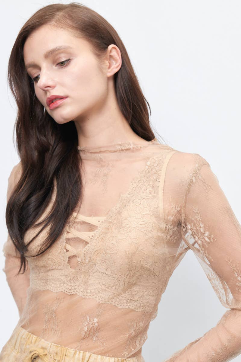 LONG SLEEVE SHEER LACE MESH TOP