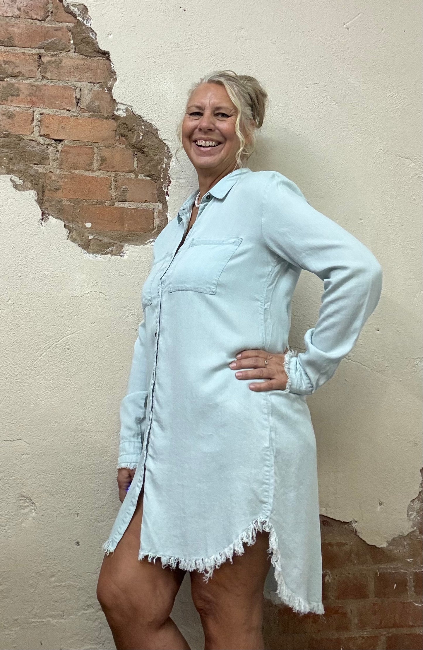 Chambray Button Shirt Dress