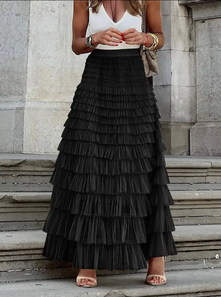 Black tiered gauze skirt