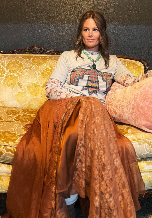 CHIFFON LACE MIXED OVERLAY A-LINE MIDI SKIRT