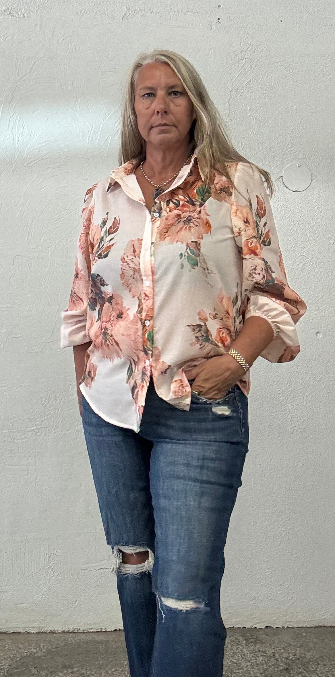 Floral Puff Sleeve Lightweight Shirt (S-XL)