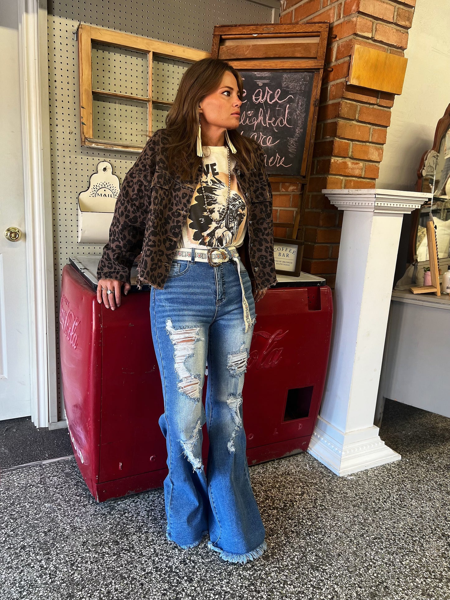 Leopard Short Denim Jacket