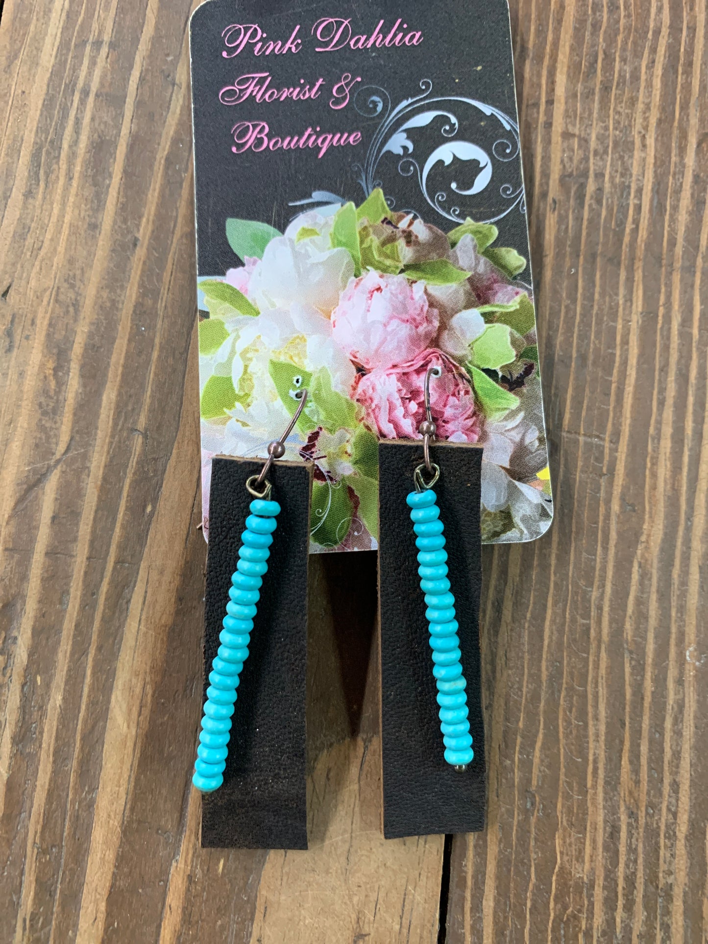 Leather and turquoise beaded earrings