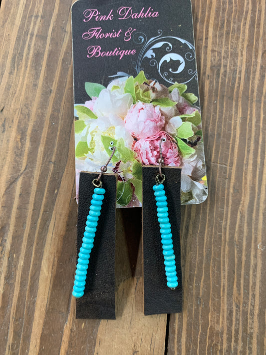 Leather and turquoise beaded earrings