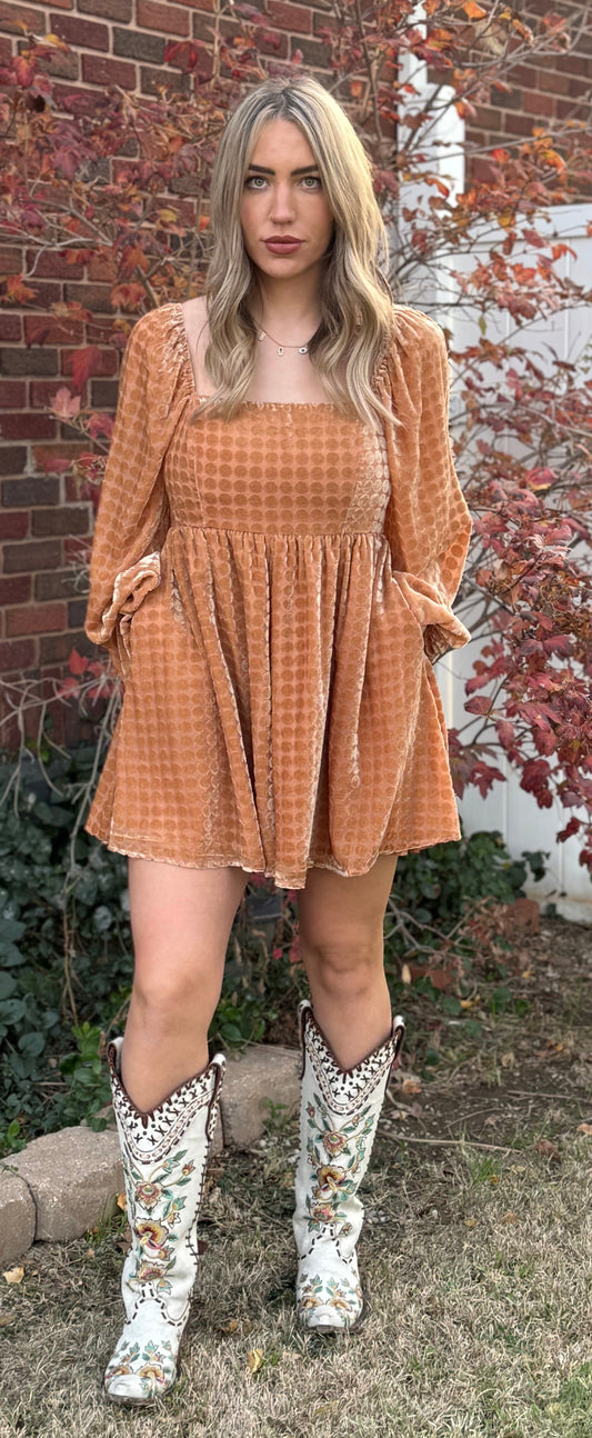 Velvet Long Sleeve Square Neck Flowy Romper