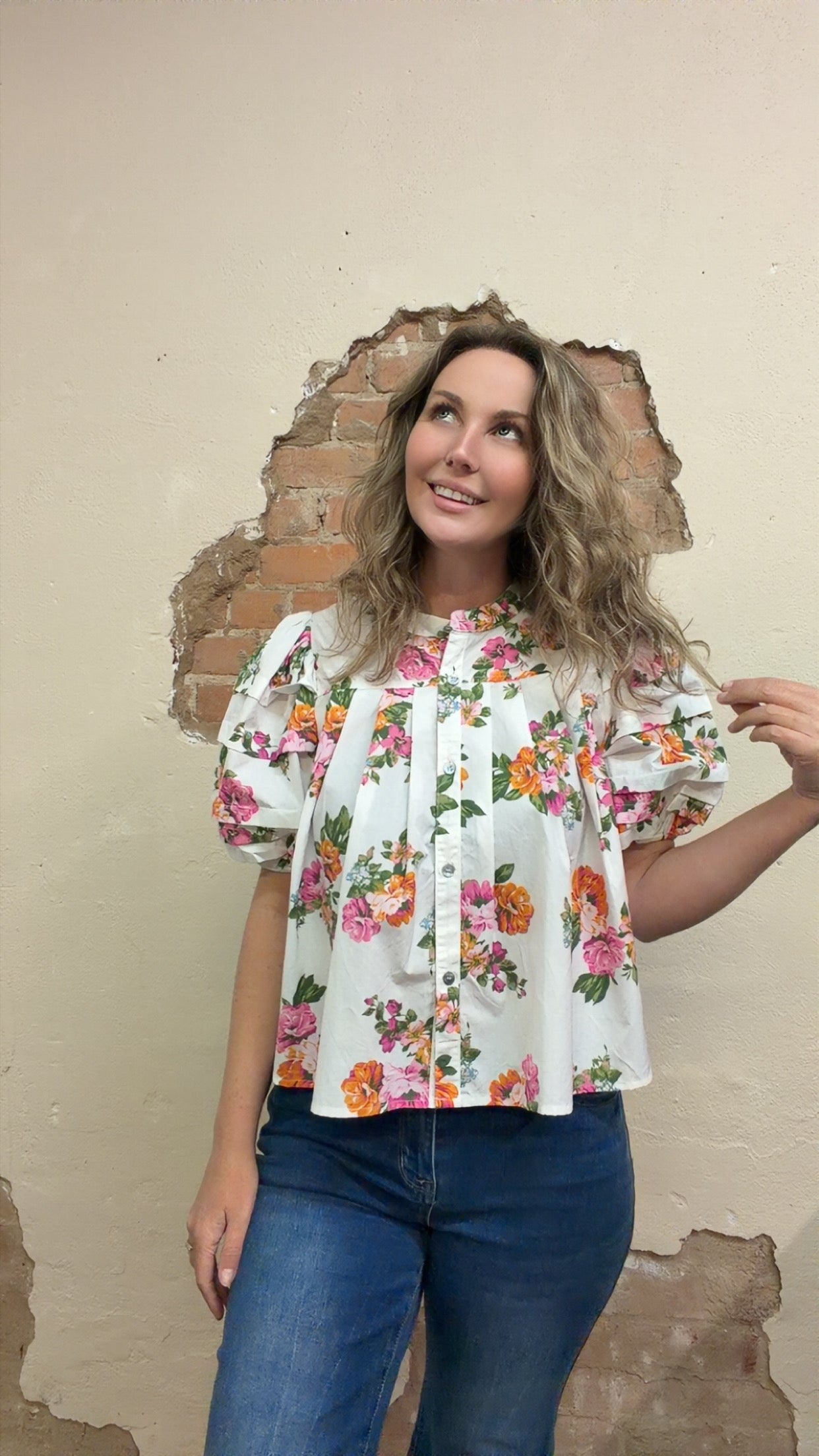 Megan Floral Puff-Sleeve Blouse
