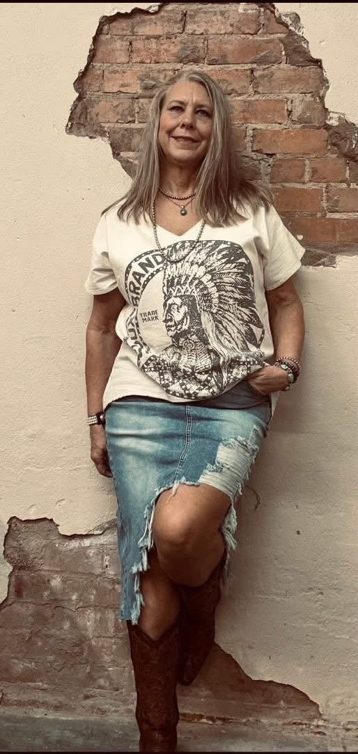 Dasha | Distressed Bottom Denim Midi Skirt