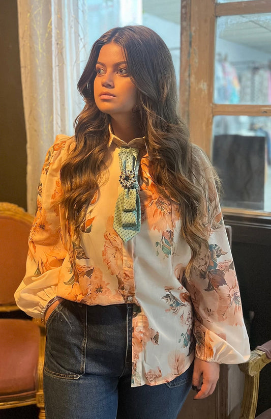 Floral Puff Sleeve Lightweight Shirt (S-XL)