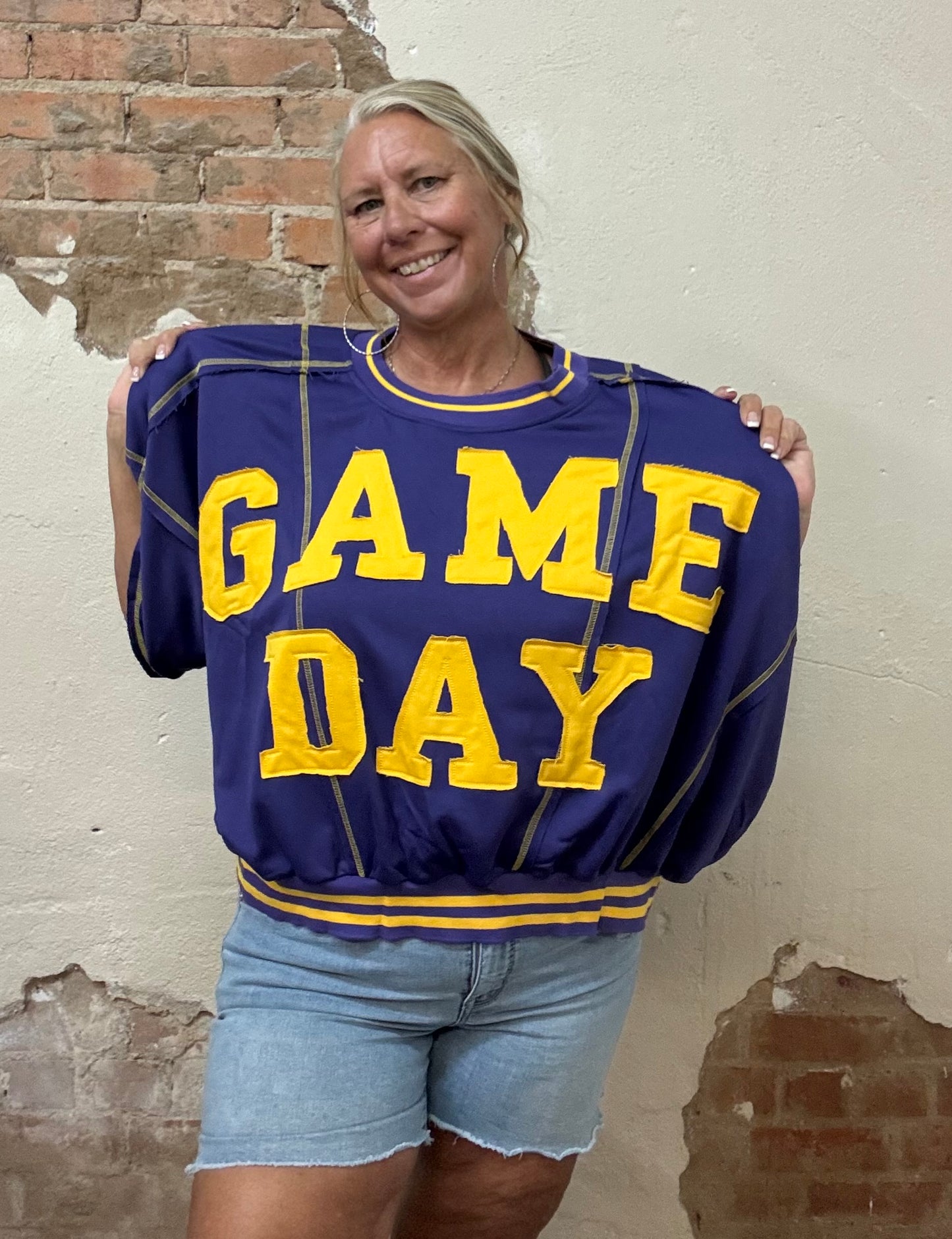 GAMEDAY PATCHWORK STITCH DETAIL FRENCH TERRY TOP