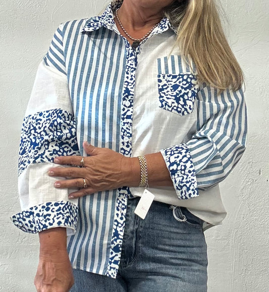 Leopard Striped Western Long Sleeve Casual Shirt (S-XL)