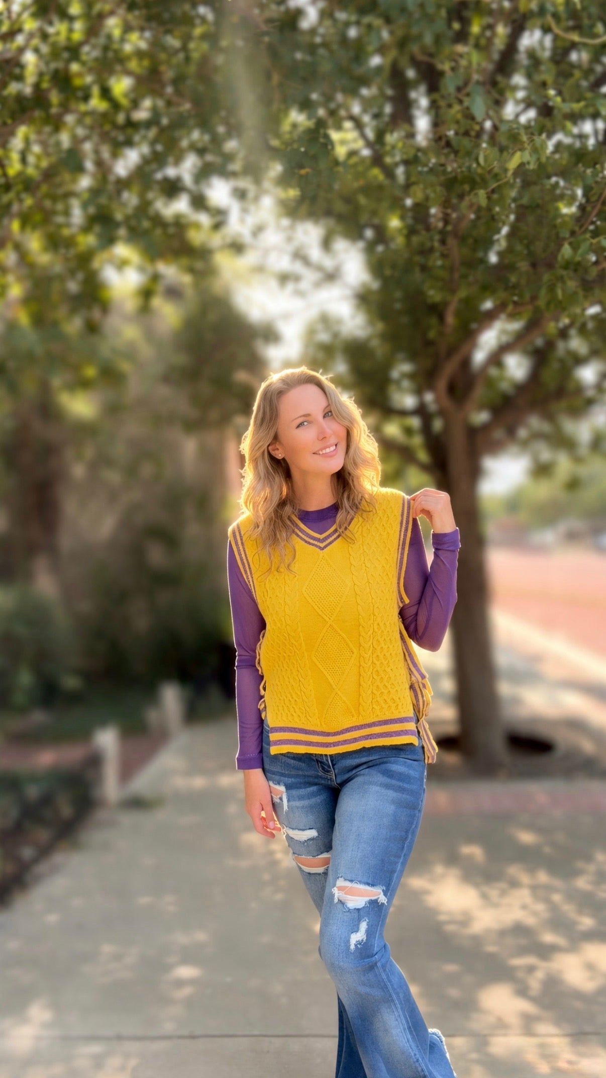 GAMEDAY THEME TEXTURED KNIT SWEATER TOP