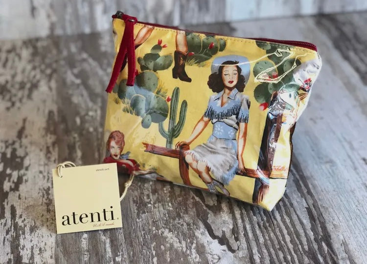 Pinup cowgirl accessories pouch with cowhide