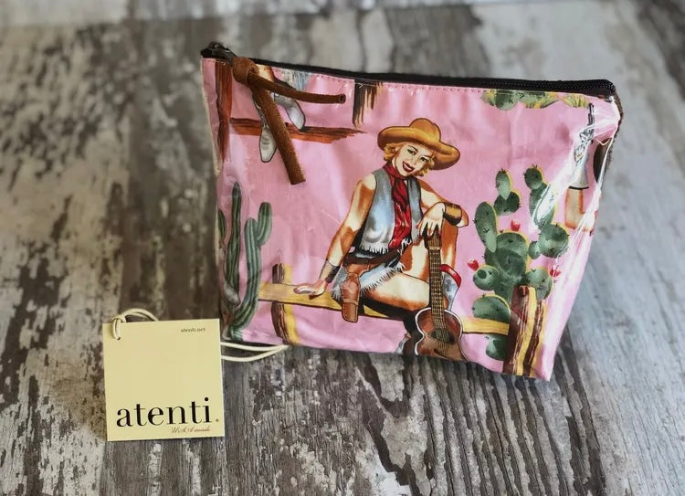 Pinup cowgirl accessories pouch with cowhide