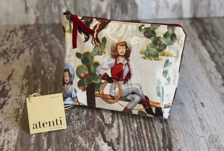 Pinup cowgirl accessories pouch with cowhide