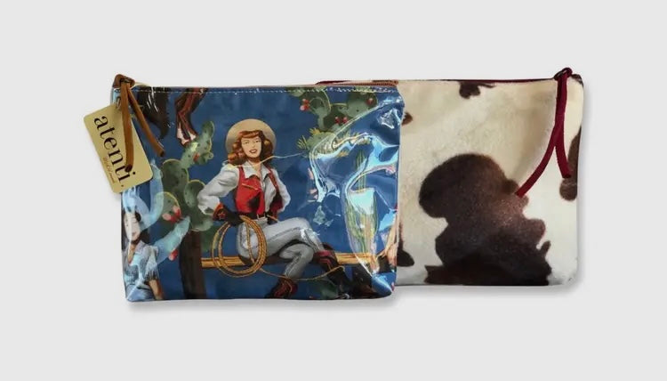 Pinup cowgirl accessories pouch with cowhide