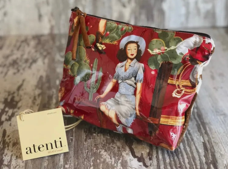 Pinup cowgirl accessories pouch with cowhide