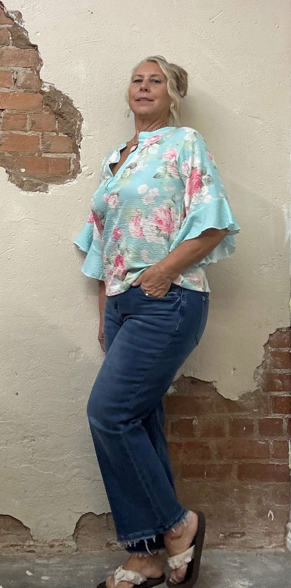 Floral Print Ruffle Sleeve Top