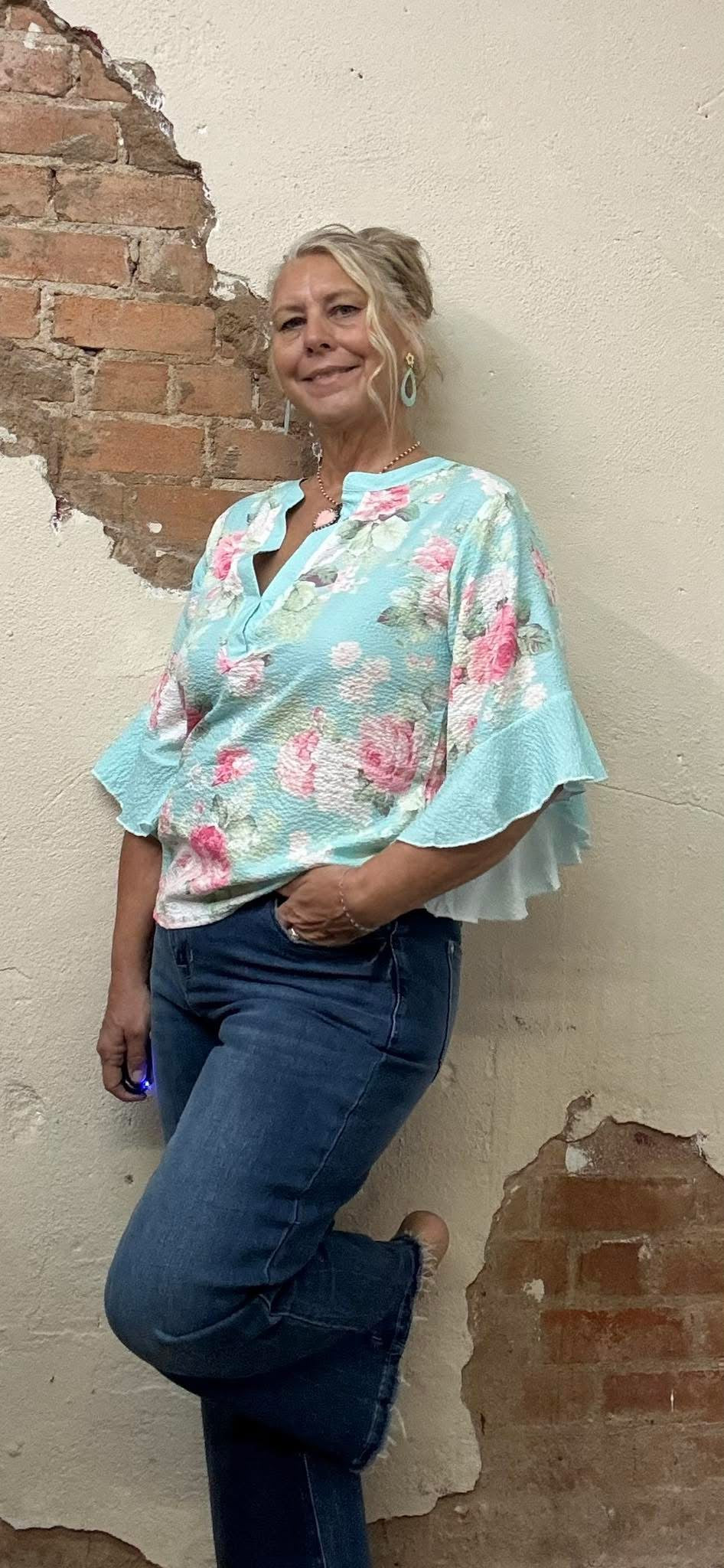 Floral Print Ruffle Sleeve Top