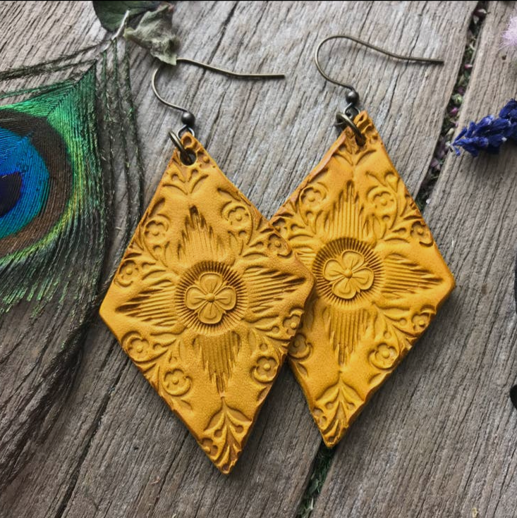 Hand Tooled Leather Boho Western Earrings