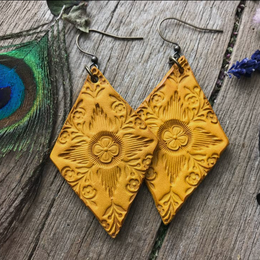 Hand Tooled Leather Boho Western Earrings