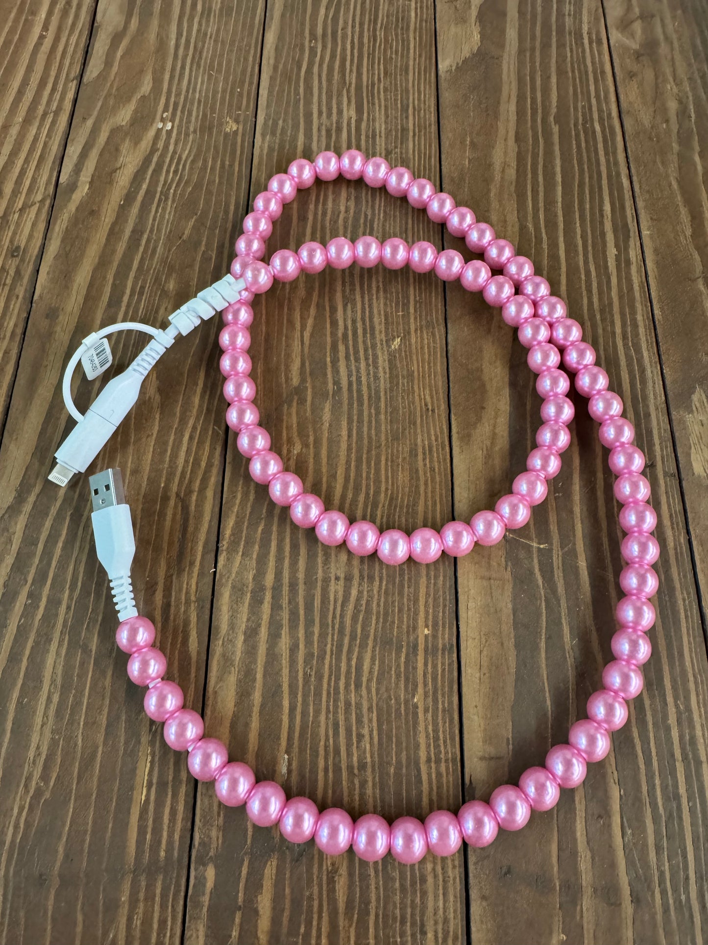 "Pink Pearl" 2 in 1 USB-C Cable Beaded Phone Charging Cord
