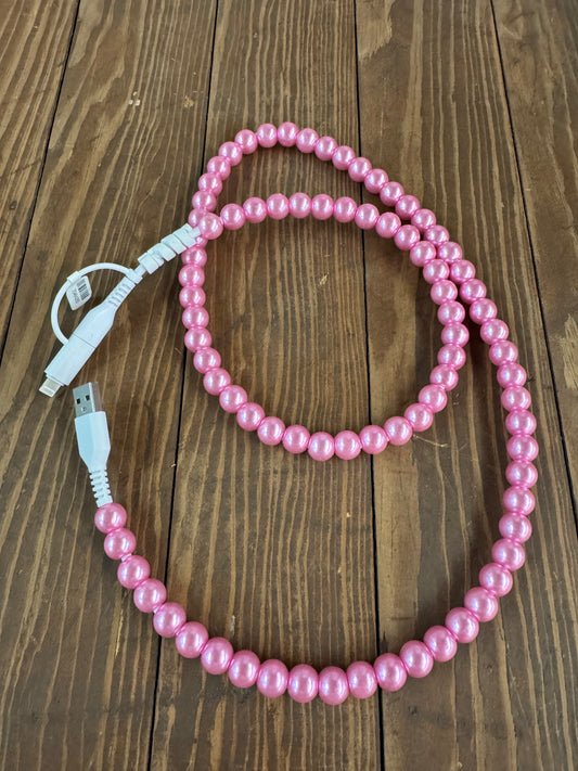 "Pink Pearl" 2 in 1 USB-C Cable Beaded Phone Charging Cord