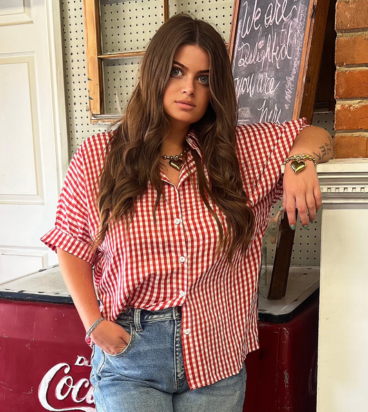 Plaid Print Button Up Oversize Blouse Shirt