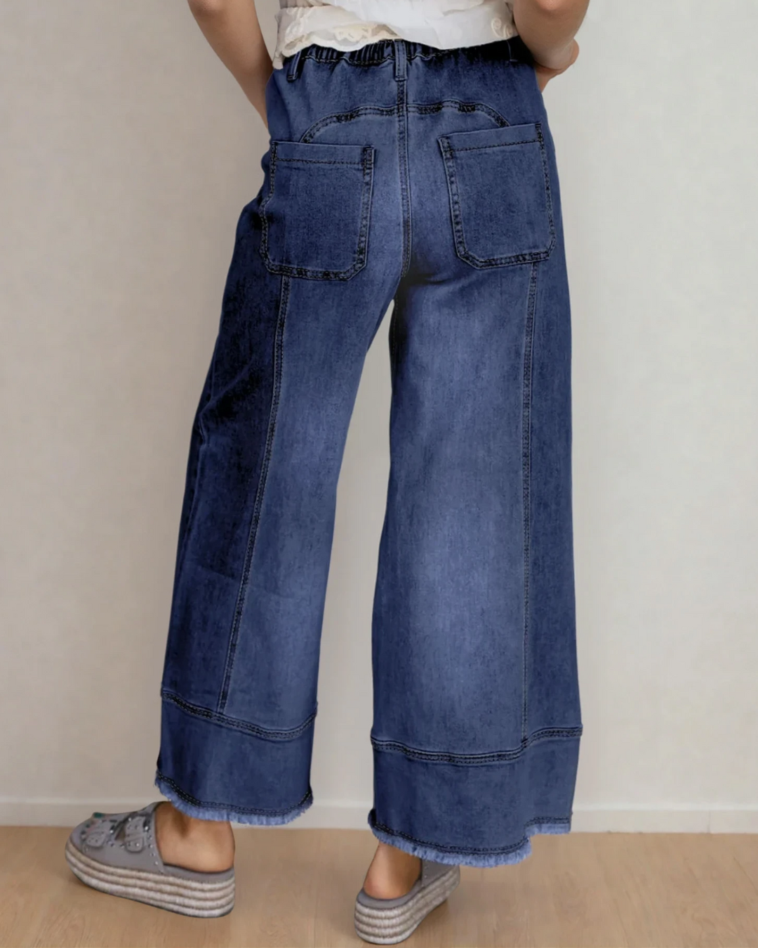 Beau Blue Jeans-Prussian Blue | Wide Leg Pants | Raw Hem